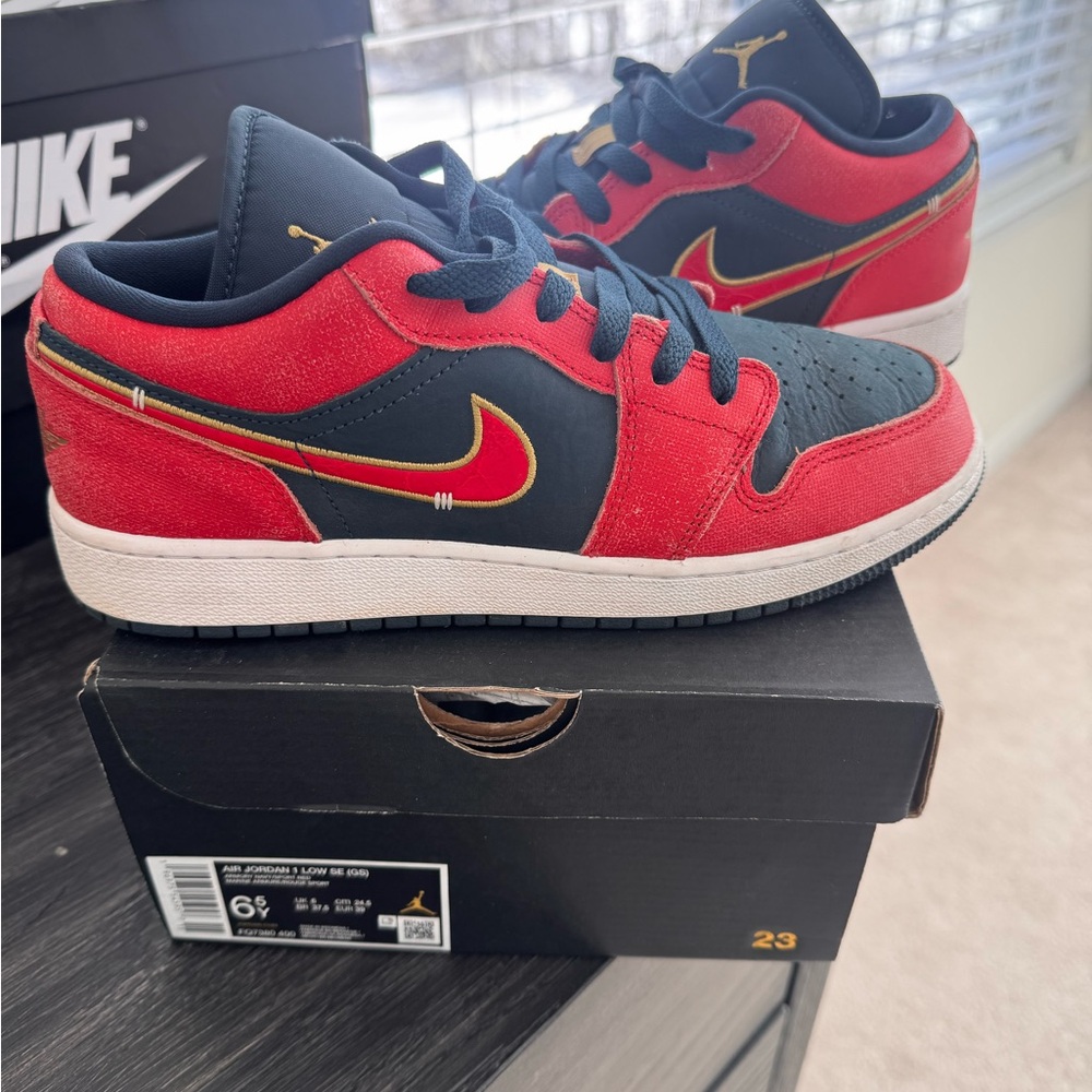 Nike Air Jordan 1 Low Red and Navy Sneakers